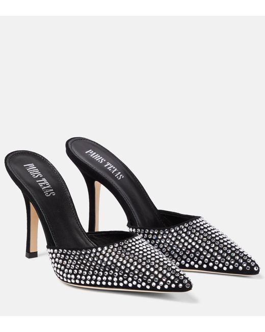 Paris Texas Hollywood Embellished Suede Mules in Black | Lyst