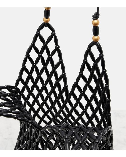 Saint Laurent Black Cassandre Beaded Shoulder Bag