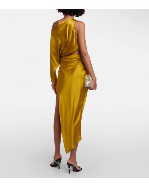 The Sei Yellow Cutout One-shoulder Silk Satin Midi Dress