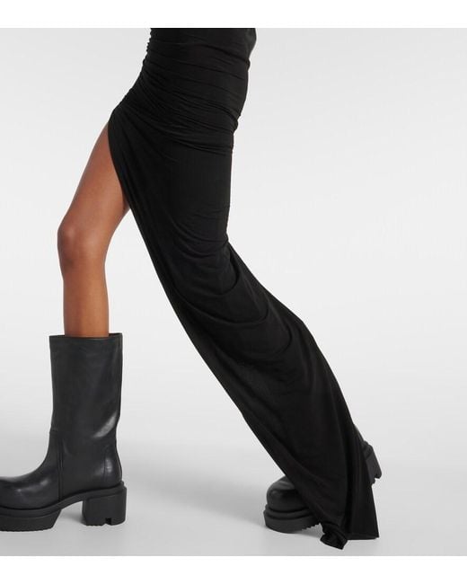 Rick Owens Black Edfu Ruched Maxi Skirt