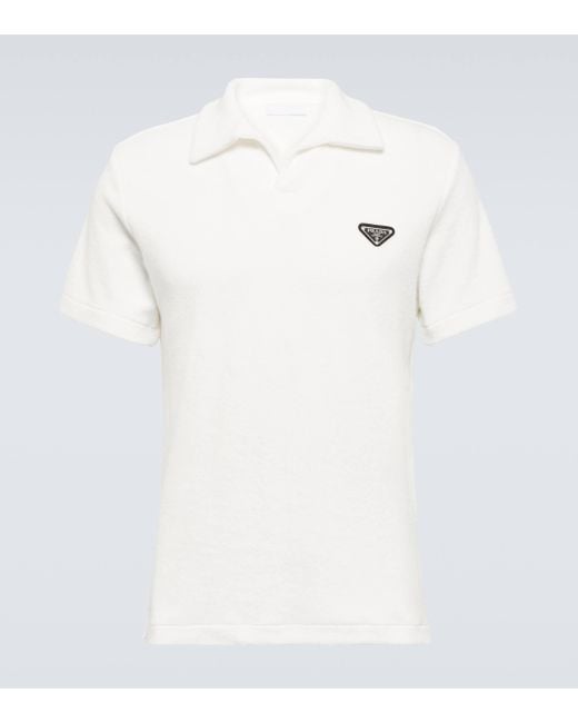 Prada White Logo-embellished Terry Polo Shirt for men