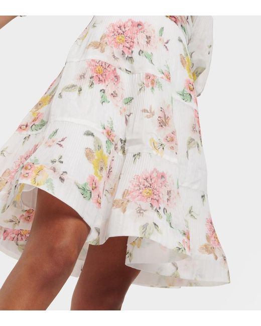 Zimmermann White Minidress With Puff Sleeves And Floral Print