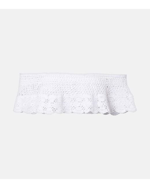 Anna Kosturova White Crochet Off-Shoulder Cotton Crop Top