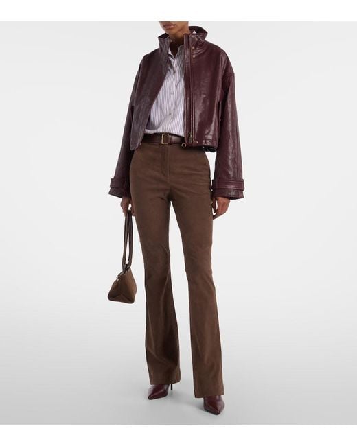 Veronica Beard Purple Bateman Cropped Leather Jacket