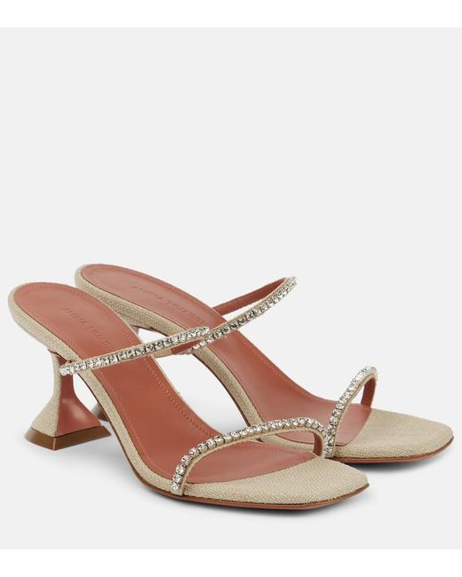 AMINA MUADDI Brown Gilda Glass 70 Embellished Canvas Sandals