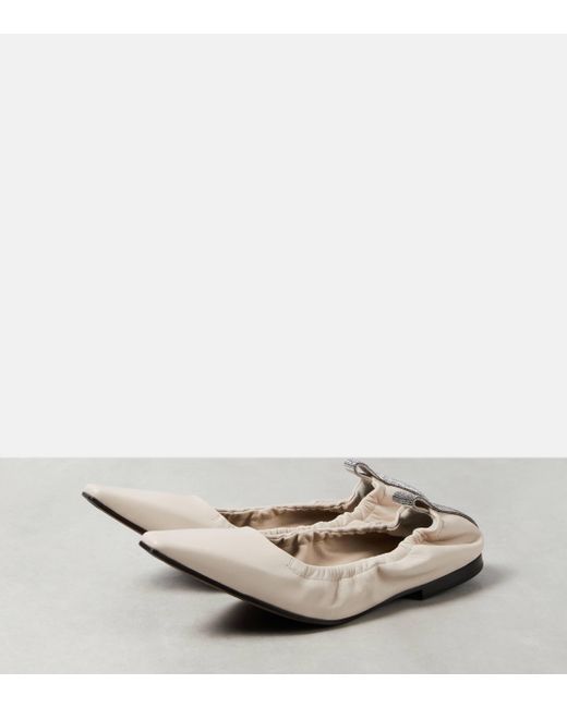 Brunello Cucinelli White Leather Ballet Flats