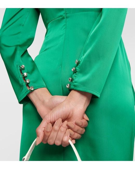 Self-Portrait Green Draped Satin Midi Dress