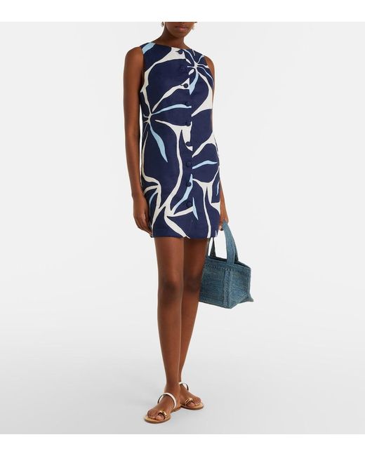 Cala De La Cruz Blue Rhoda Printed Linen Minidress
