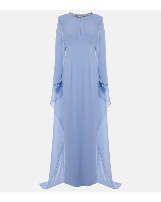 Roland Mouret Blue Verzierte Robe Aus Seidenchiffon