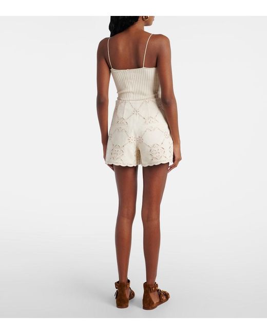 Veronica Beard Natural Jazmin Laser-Cut Cotton Shorts