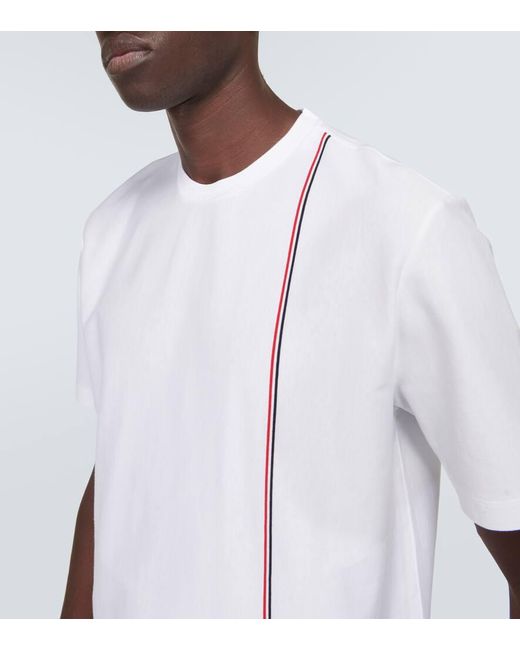Camiseta de algodon con ribetes de rayas Thom Browne de hombre de color White