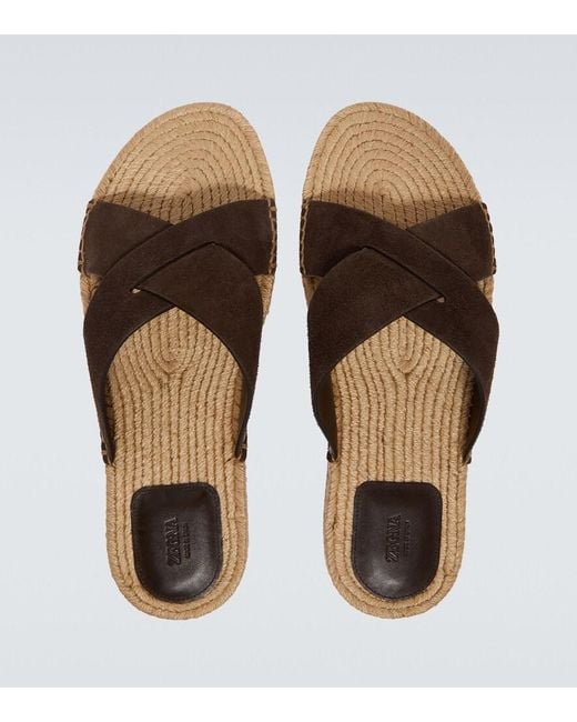 Zegna Brown Suede Espadrille Sandals for men