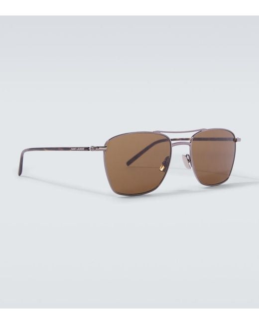 Saint Laurent Brown Sl Logo Aviator Sunglasses for men