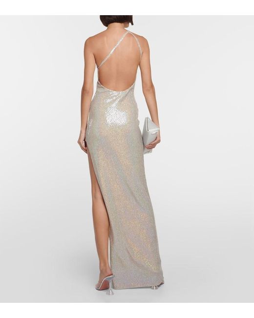 The Sei White Sequined One-shoulder Gown