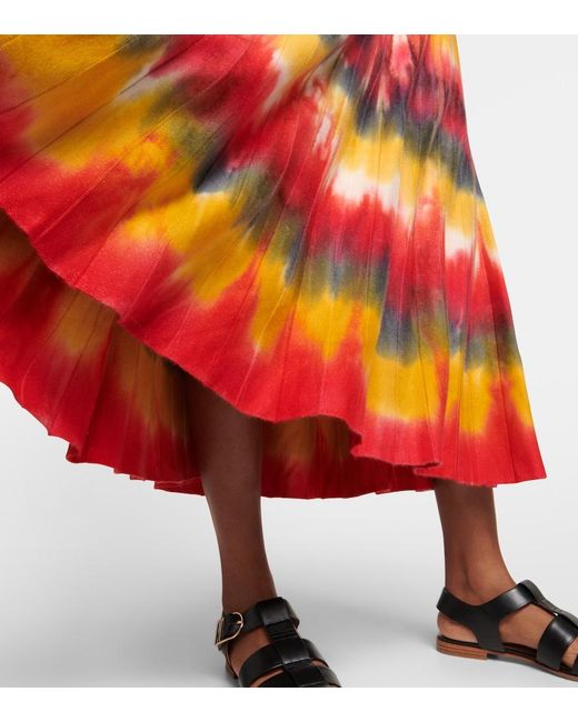 Gabriela Hearst Red Ella Tie-Dye Cashmere And Silk Maxi Skirt