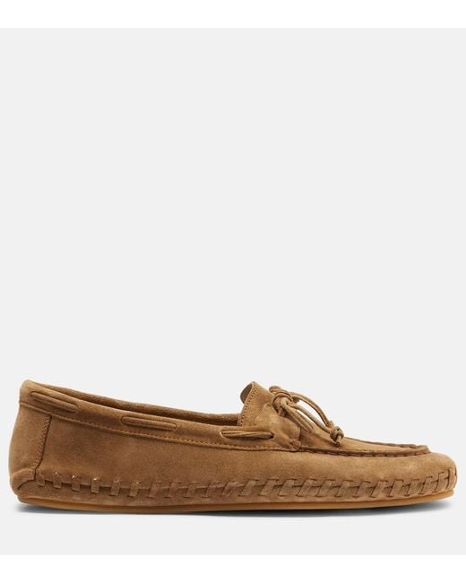 Le Monde Beryl Brown Driver Embroidered Suede Loafers