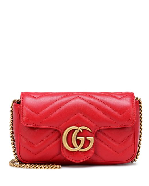 Gucci GG Marmont Small Leather Matelassé Shoulder Bag in Red - Save 52% ...