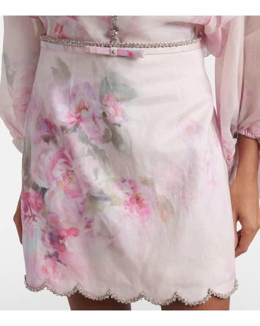 Mini-Jupe Crush En Lin A Fleurs Zimmermann en coloris Pink