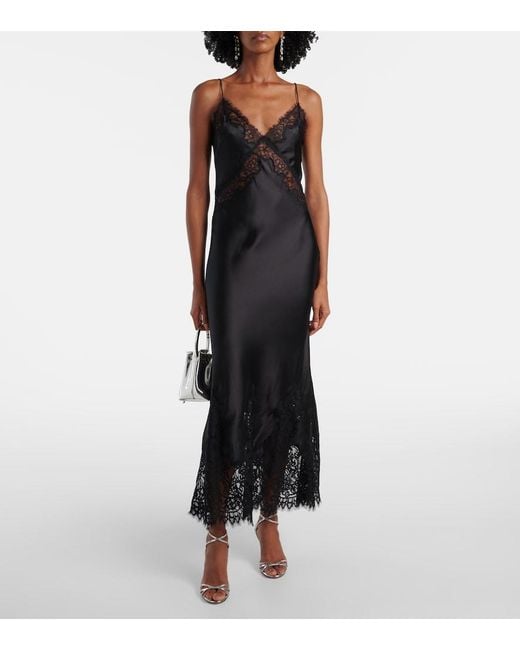Rebecca Vallance Black Tamera Lace-Trimmed Satin Slip Dress