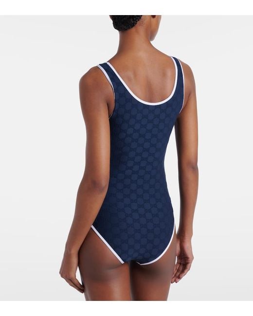 Gucci Blue Gg Printed One-Piece Swimsuit