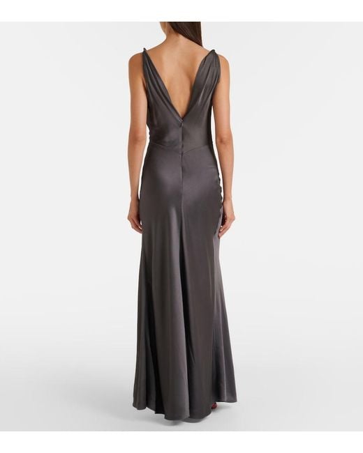 Victoria Beckham Black Posy Draped Gathered Crepe Satin Gown