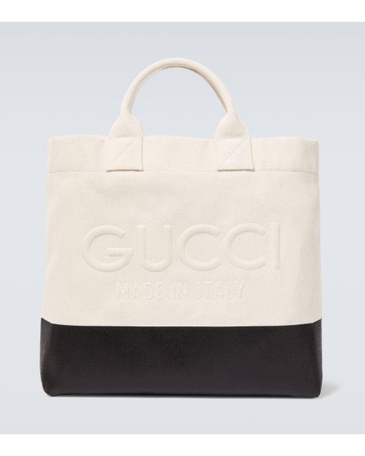 Gucci White Canvas Tote Bag With Embossed Detail for men