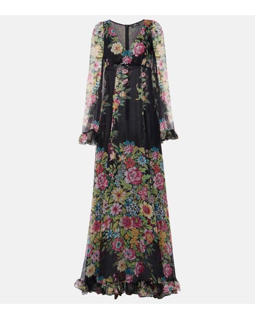 Robe longue en soie a fleurs Etro en coloris Black