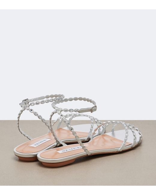Aquazzura White Love Struck Embellished Leather Sandals