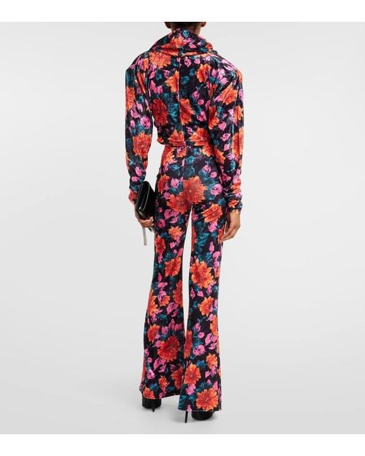 ROTATE BIRGER CHRISTENSEN Floral Velvet Flared Pants