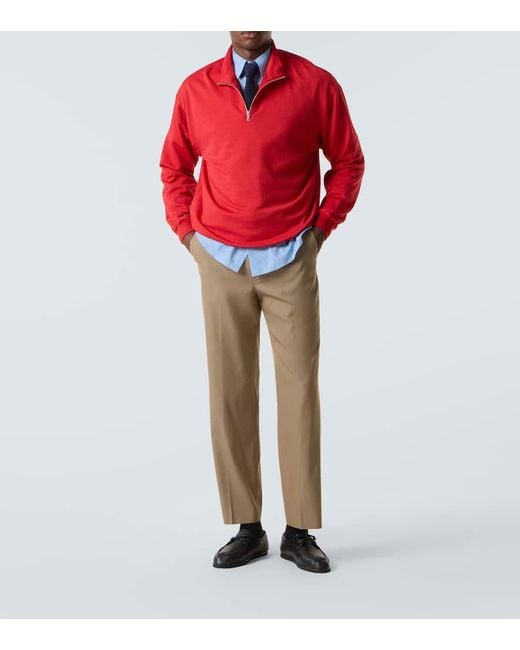 Auralee Red Wool-Blend Half-Zip Sweatshirt for men