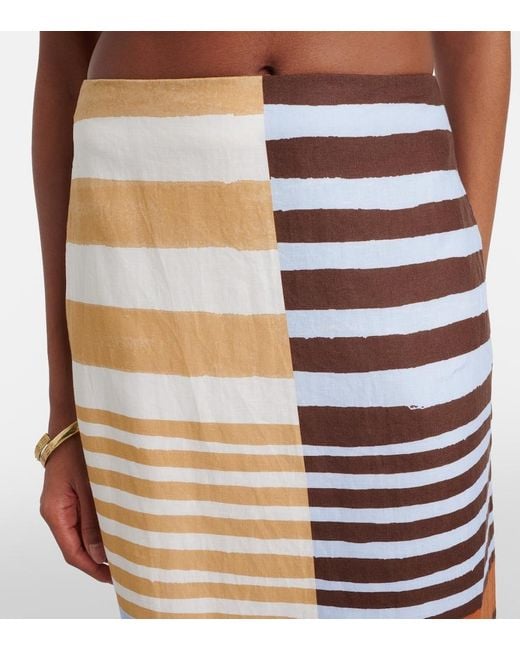 Cala De La Cruz Multicolor Bruna Striped Linen Midi Skirt
