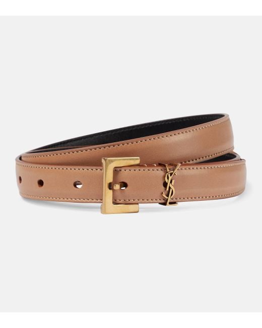 Saint Laurent Brown Cassandre Slim Leather Belt