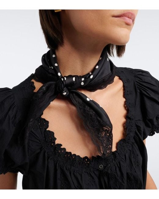 Posse Black Polka-Dot Lace-Trimmed Silk Scarf