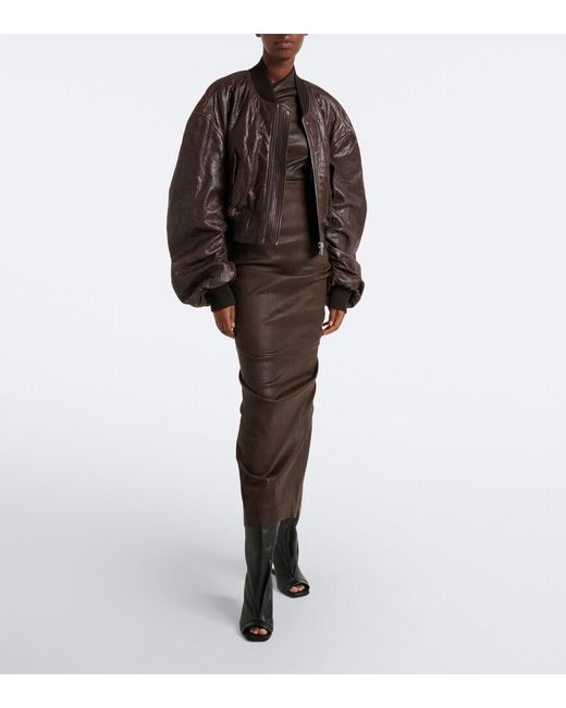 Rick Owens Brown Secchia Leather Bomber Jacket