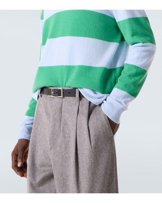 Allude Green Striped Wool And Cashmere Polo Sweater for men