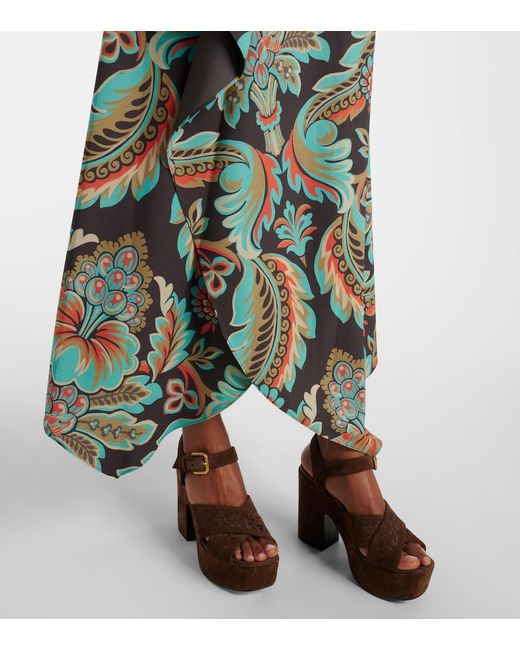 Etro Green Floral Asymmetric Wrap Skirt