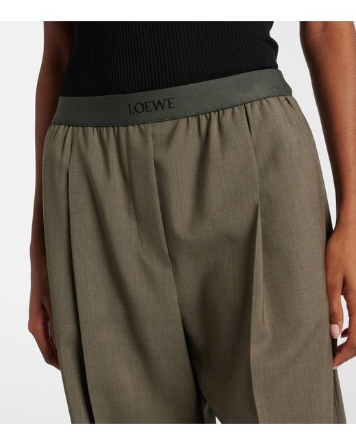 Loewe Green High-Rise Wool Wide-Leg Pants