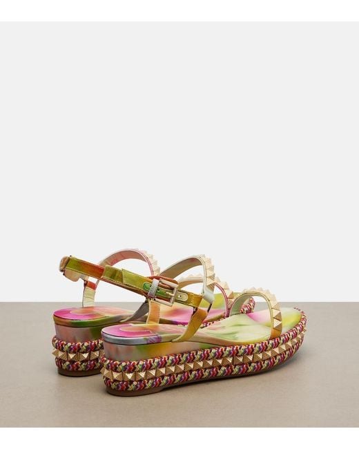 Christian Louboutin Metallic Pyraclou Floral Studded Espadrille Wedges