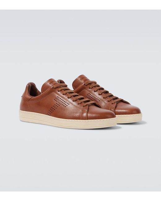 Tom Ford Brown Warwick Perforated Leather Sneakers for men