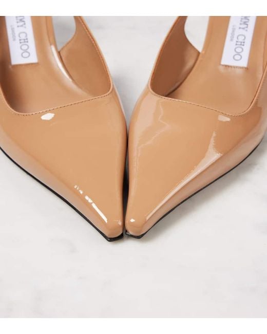 Jimmy Choo Brown Amel 50 Patent Leather Slingback Pumps