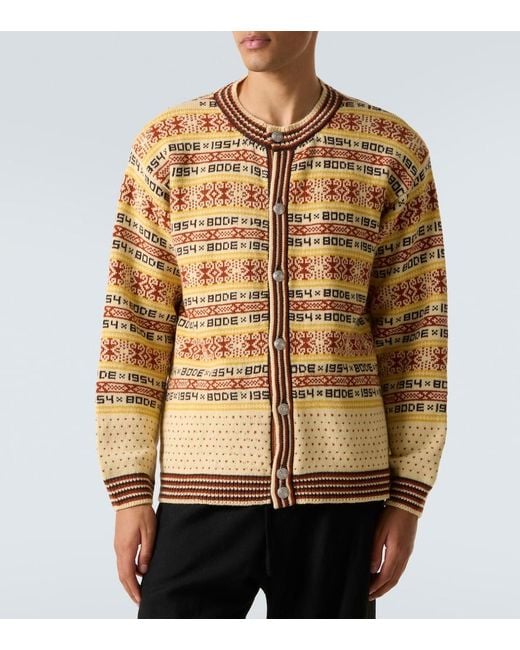 Bode Metallic Marzipan Jacquard Wool Cardigan for men