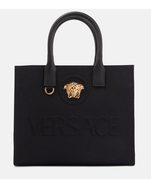 Versace La Medusa Small Canvas Tote Bag in Black | Lyst Canada