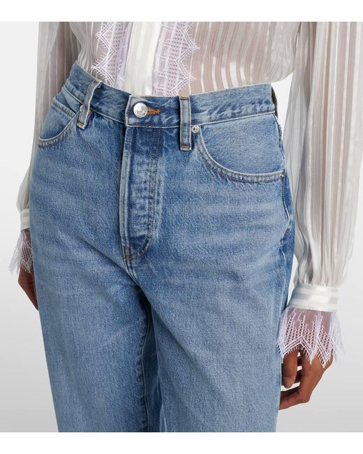 FRAME Blue Vertical Crop Straight Jeans