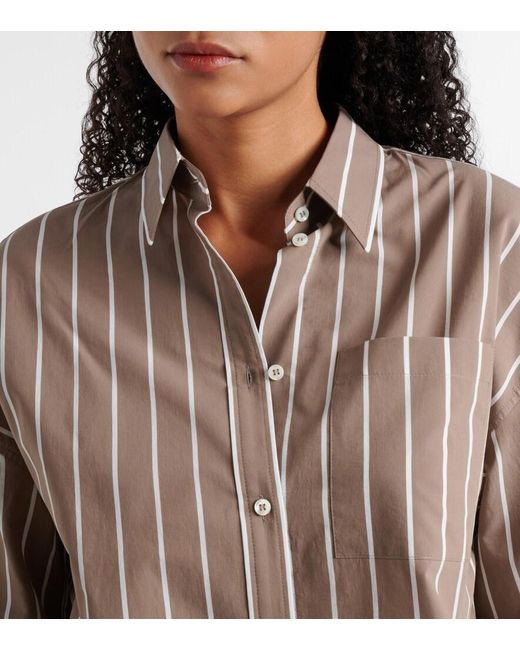Brunello Cucinelli Brown Monili Striped Cotton-Blend Poplin Shirt