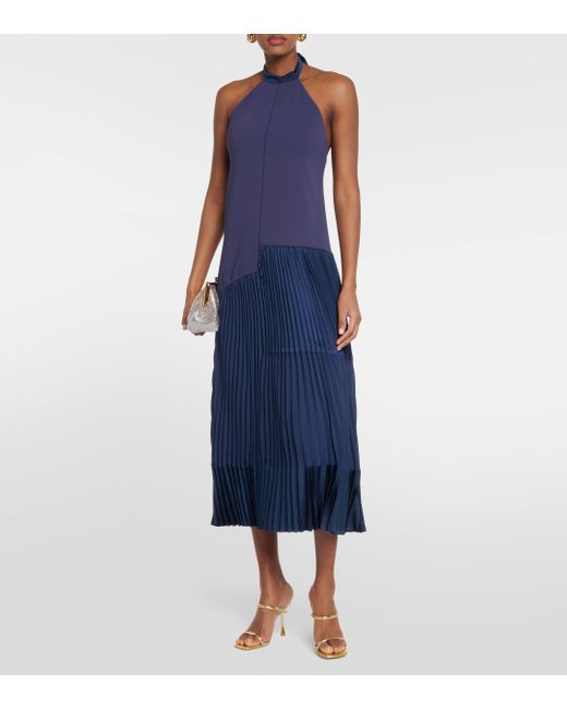 Jonathan Simkhai Blue Noah Pleated Crepe Midi Dress