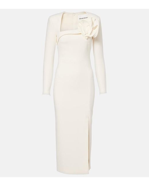 Roland Mouret White Floral-Applique Crepe Midi Dress