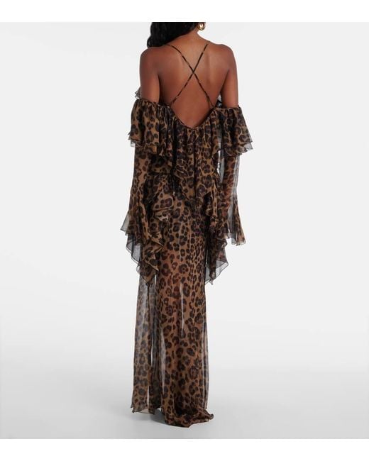 Blumarine Brown Leopard-Print Draped Silk Top