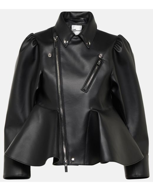 Noir Kei Ninomiya Black Peplum Faux Leather Biker Jacket