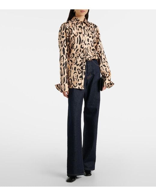 Sportmax Brown Armony Leopard-Print Silk Top