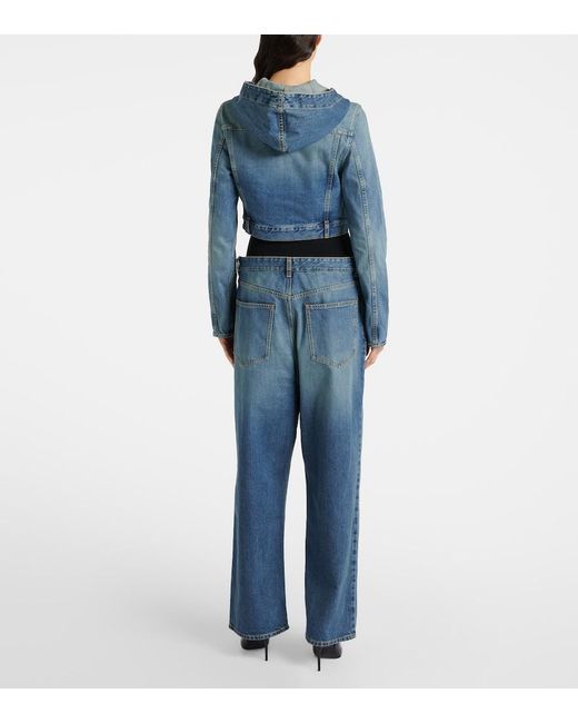 Alaïa Blue Cropped Hooded Denim Jacket